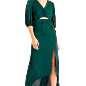 NWT EXPRESS hunter green satin midi dress size Medium